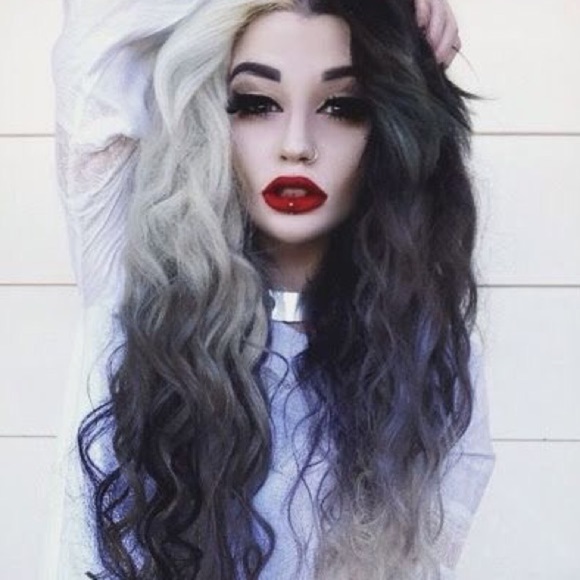 26” ?‍♀️BLACK & SILVERISH GREY SPLIT DYE Bang Wig main image 7